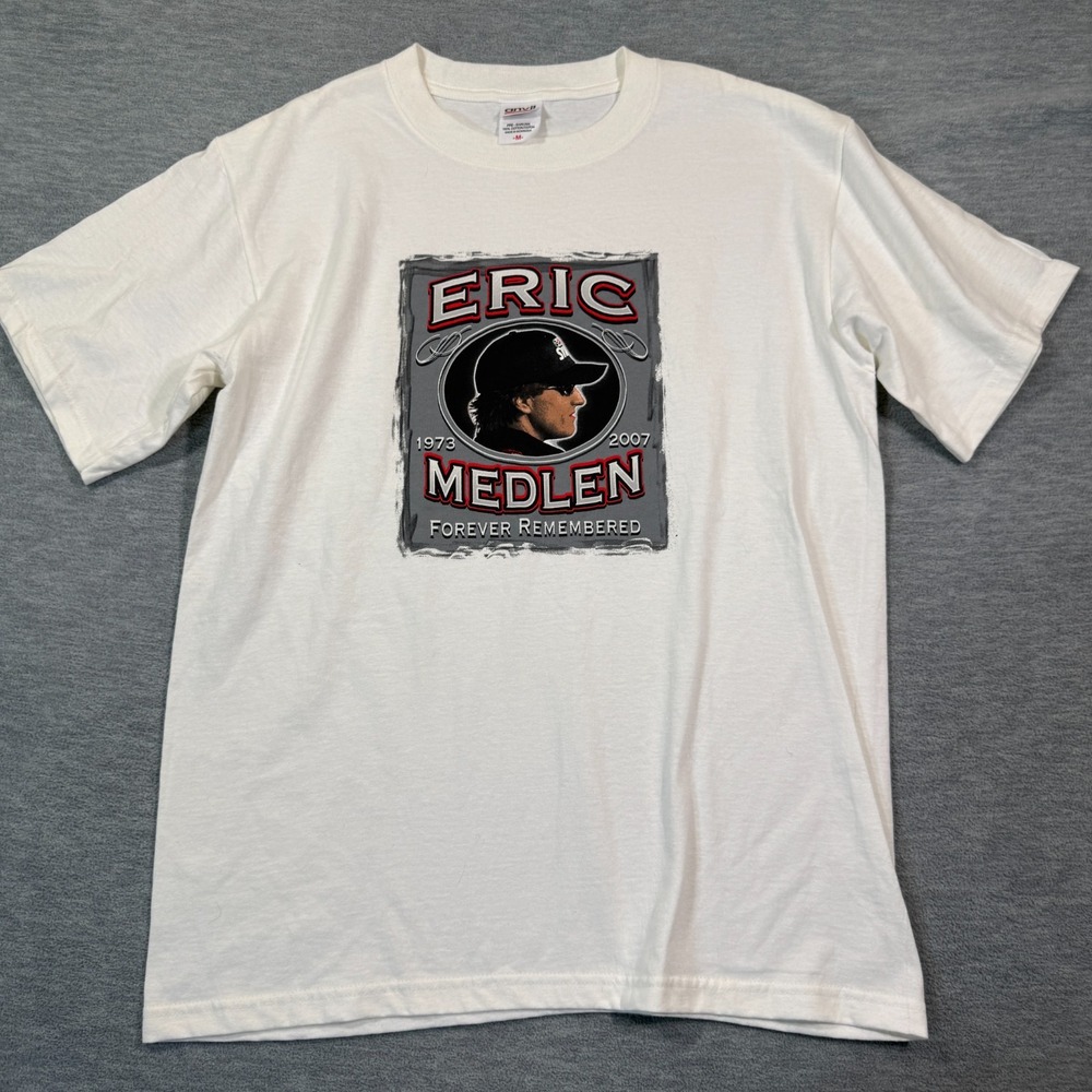 Anvil T-Shirt Men Medium White Eric Medlen‎ Tribute Racing NHRA Graphic Tee